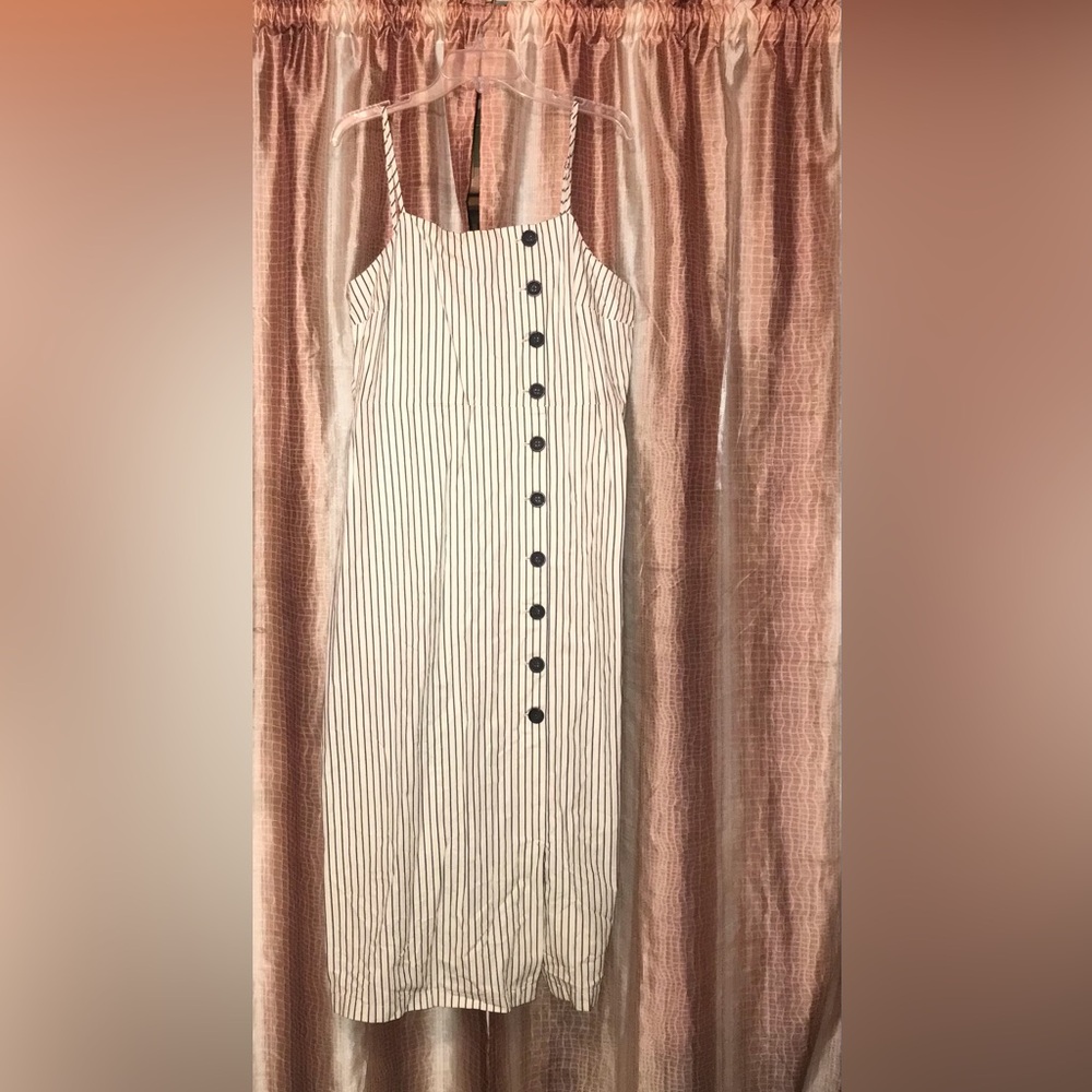 A New Day Cream White Striped Sleeveless Dress with Black Buttons Size XXL